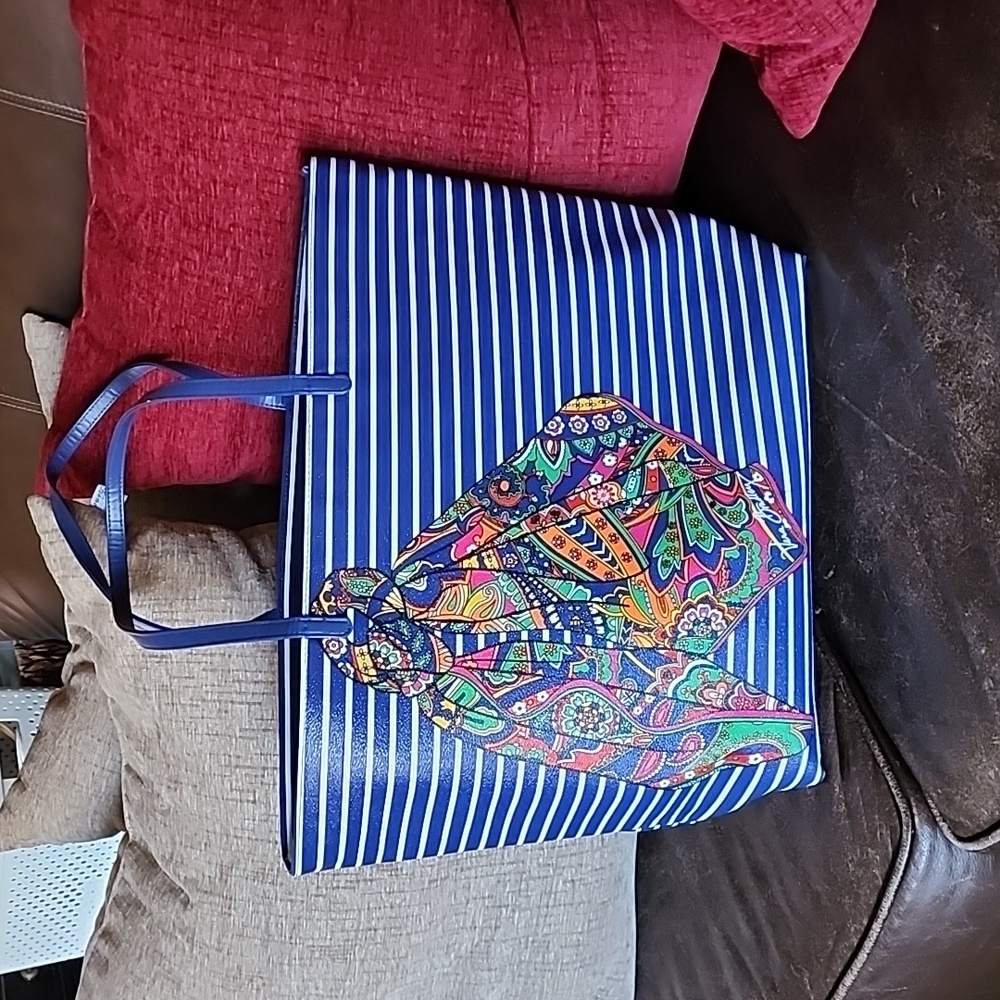Extra large Vera Bradley tote. Nwot Navy & white stripe, scarf print on front.